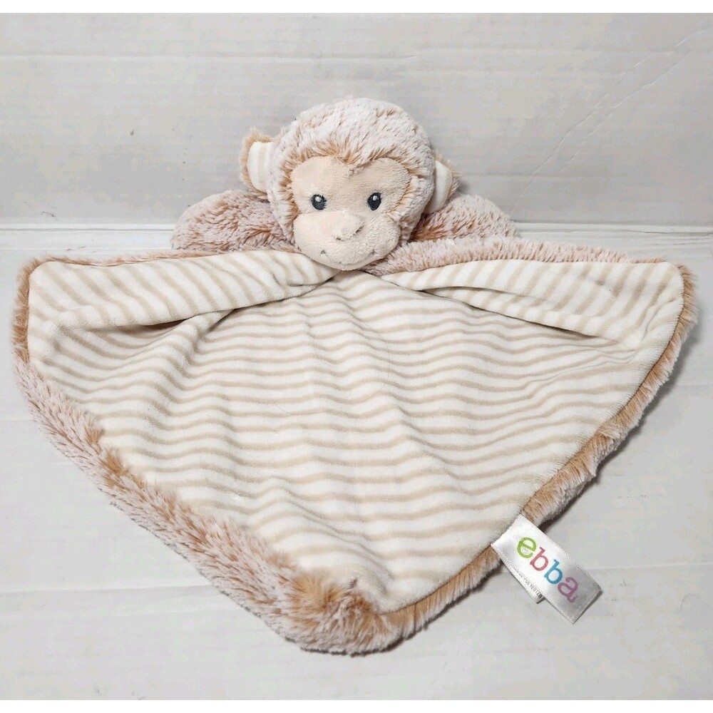 Ebba Aurora Monkey Lovey 15" Baby Security Blanket Frosted Brown Soft Striped